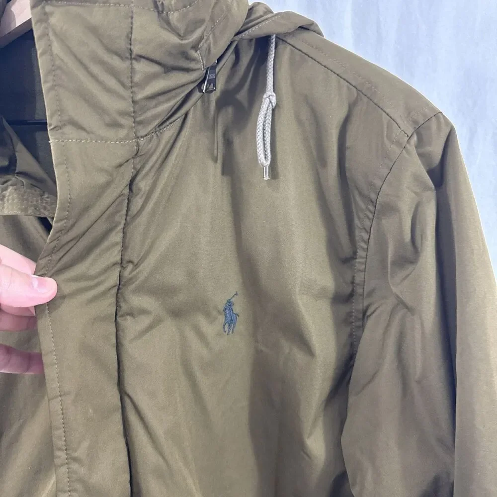 Polo Ralph Lauren Olive Green Fleece Lined Hooded Zip Jacket Mens Sz M Preppy